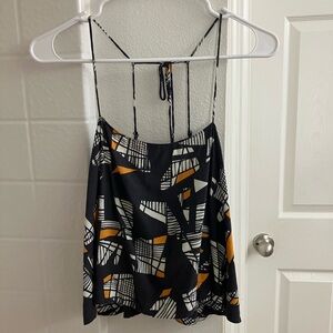 Gray Orange White Geometric Print Tank Top Adjustable Straps Boho Summer